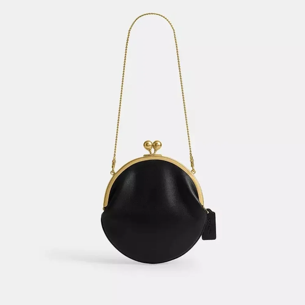 Coach Black Round Crossbody with Gold Frame